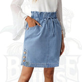 ROSE Women’s Button-Detailed Waist-Tie Pocket Short Denim Skirt